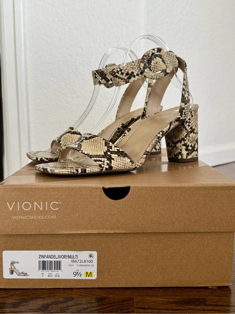 NEW in box - Vionic Snake-Print Block Heel Sandal with arch support